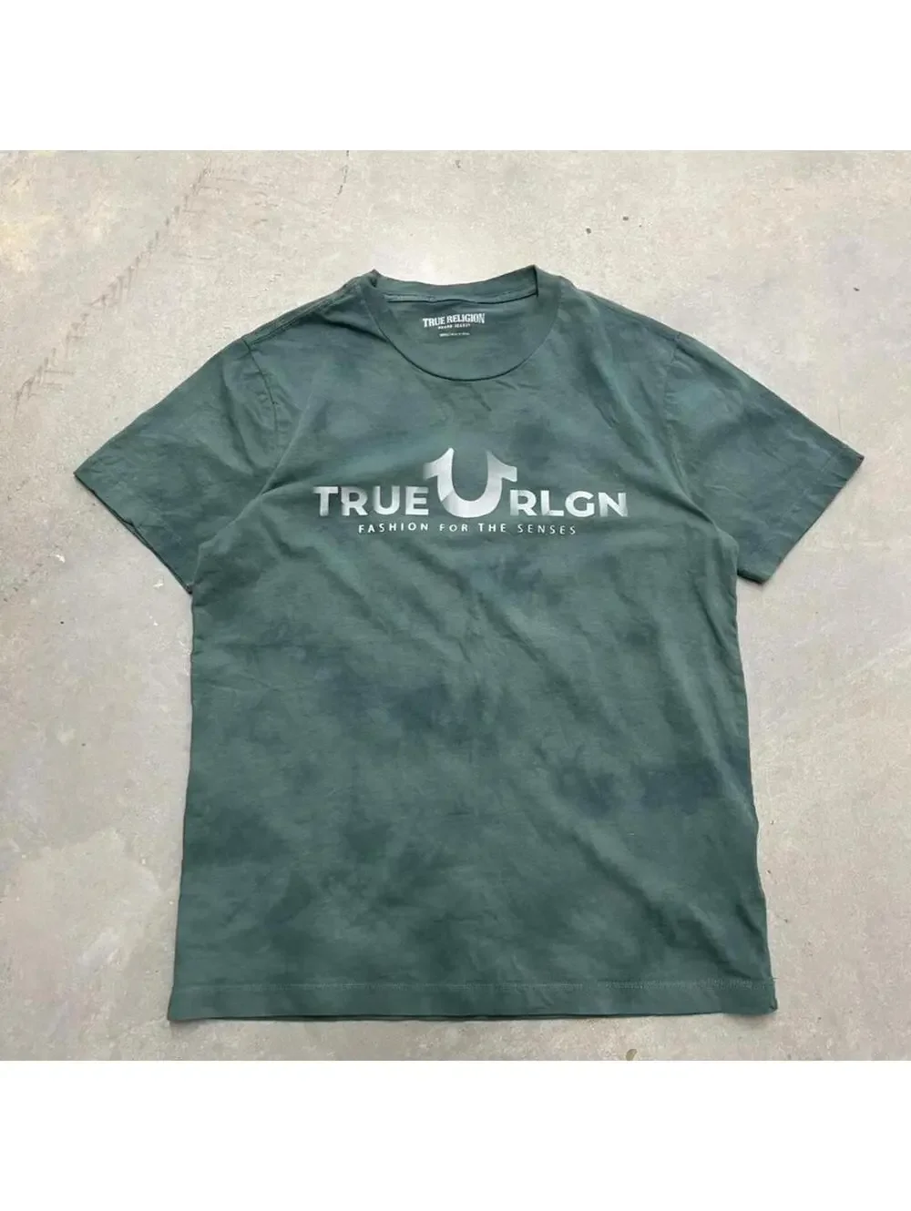 True Religion TRLGN Logo Graphic T Shirt Mens Small Green Casual Tee